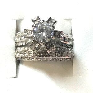 New Sterling Silver White Sapphire Wedding Ring Set Sizes 4.75 & 6.25